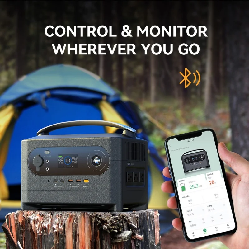 Portable Power Station NE-700PRO 700W, 1800W Peak/720Wh, Solar Charging & Dual USB for Camping Campervan RV /Emergency (CE ） 2