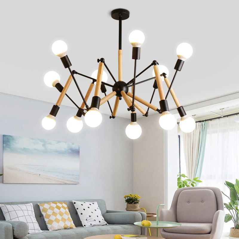 diep fragment Wees Nordic Houten Kroonluchter Wit Zwart Licht Woonkamer Decoratie Led  Kroonluchters 6/8 /12 Armen Schorsing Armatuur Opknoping Lamp|Hanglampen| -  AliExpress