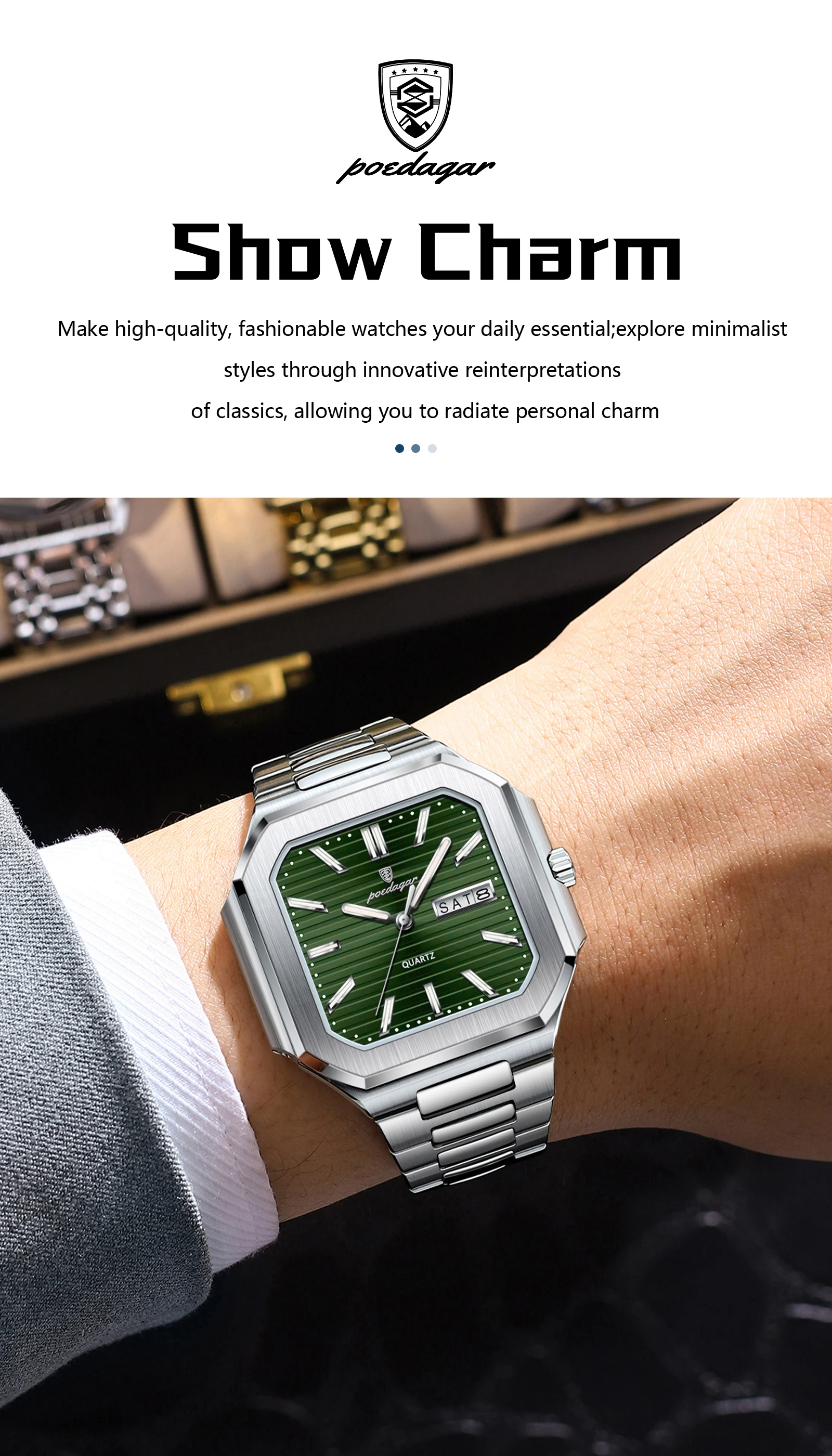 Square Men’s Quartz Watch With Date & Week Display Waterproof_voghion.com