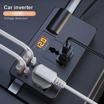 Convertitore da DC 12V/24V a AC 110V/220V con Caricatori USB/PD/Type-C, 200W, 7 Prese, Inverter per Auto, Adattatore di Alimentazione, Inverter per Auto QC 3.0