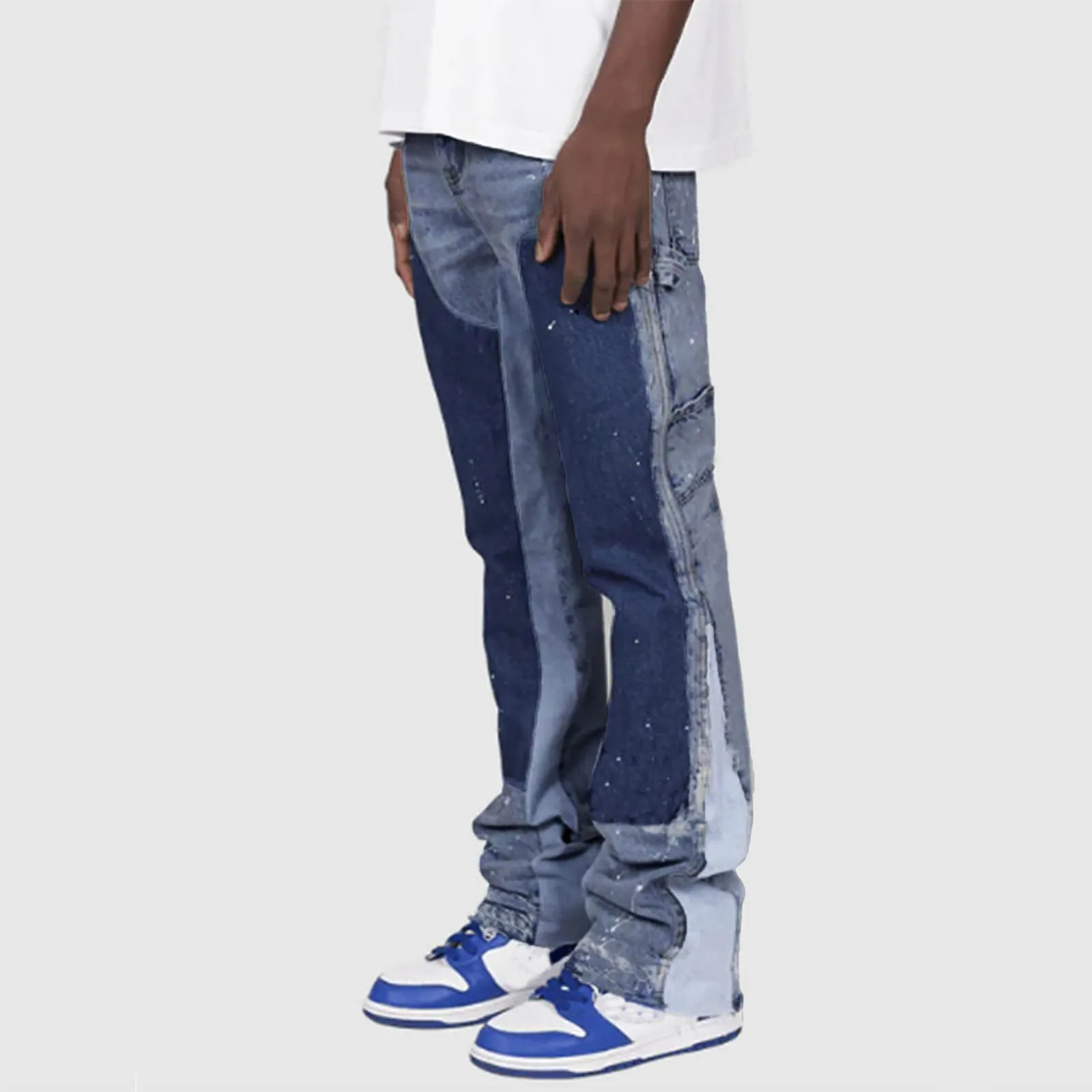 Color Block Jeans Men Stretch Print Straight Denim Pants 2024 Autumn Winter Fashion Harajuku Denim Trousers High Quality Jeans 2