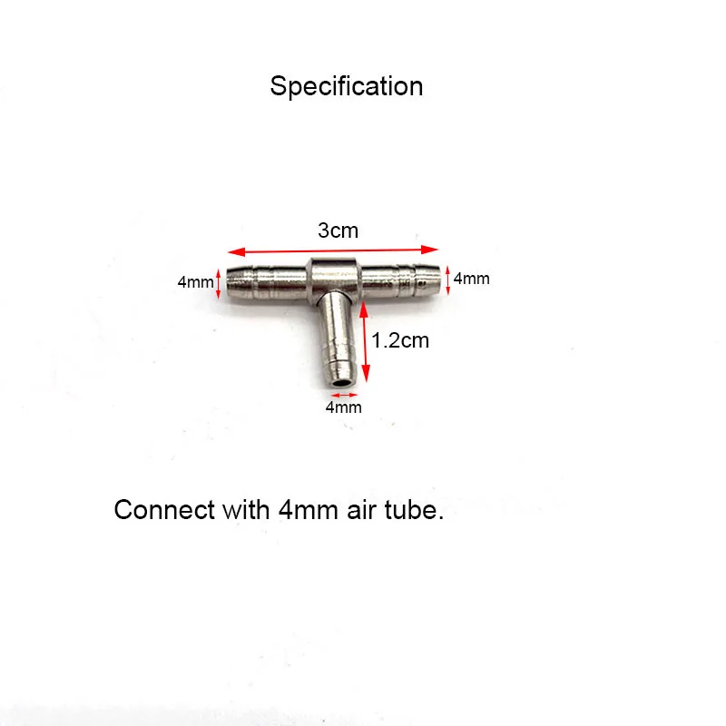 4mm Stainless Steel T Shaped Connector 3 ways Aquarium Fish Tank Air Pump Connector Control Valve Air Pipe Tube Accessories 4