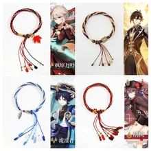  Game Genshin Cosplay Bracelet Diluc Ragnvindr Barbatos Hu Tao DIY Handwoven Handrope Unisex Jewelry Gift 