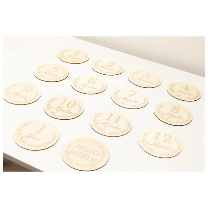 Wooden Milestone Cards And Discs 14Pc Set For Baby Photos And First Year Milestones ,Number Easy Install Easy To Use
