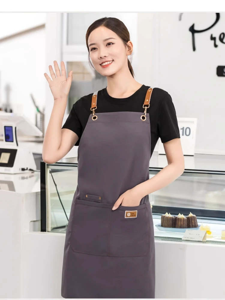 

Chef Apron Canvas Bib Apron For Restaurant Bakery Milk Tea Cake Shop Chinese Restaurant Overalls Supermarket Uniform Women