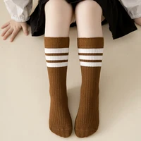 6 Pairs Autumn Winter Children High knee Socks Korean Black White Stripes Style Boys Girls Warm Cotton Socks Kids Sports Socks 6