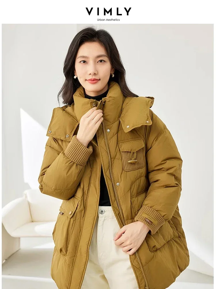 

Vimly Lightweight White Duck Down Coats Women's Puffer Jacket Female 2023 Winter Warm Hooded Stand Collar Long Overcoats 50715
