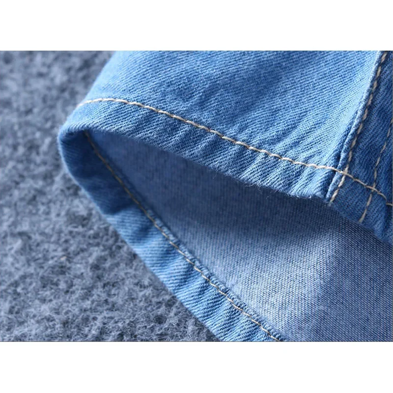 Schinteon Spring Autumn Men Denim Thin Shirt Long Sleeve Soft Cotton Two Pockets Slim Slight Elastic Jeans Cowboy 4XL