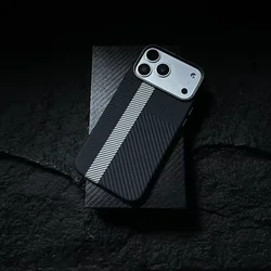 Carbon Fiber Texture Magnetic Armor Case - Ultrathin Alloy Lens, Wireless Charging Hard Cover - iPhone 15 (K)