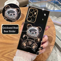 Cute Plating Quicksand Bear Holder Silicone Stand Case for Note 10 (CZX Black)
