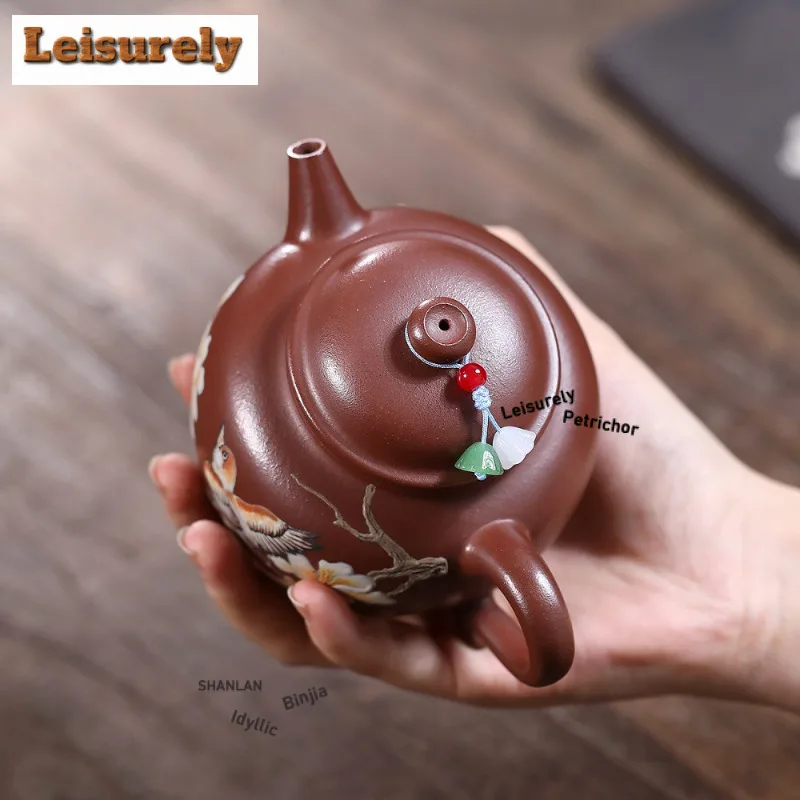 290ml Yixing Purple Clay Teapots Artists Handmade Flowers And Birds Pot Raw Ore Purple Mud Tea Maker Kettle Zisha Tea Set Gift