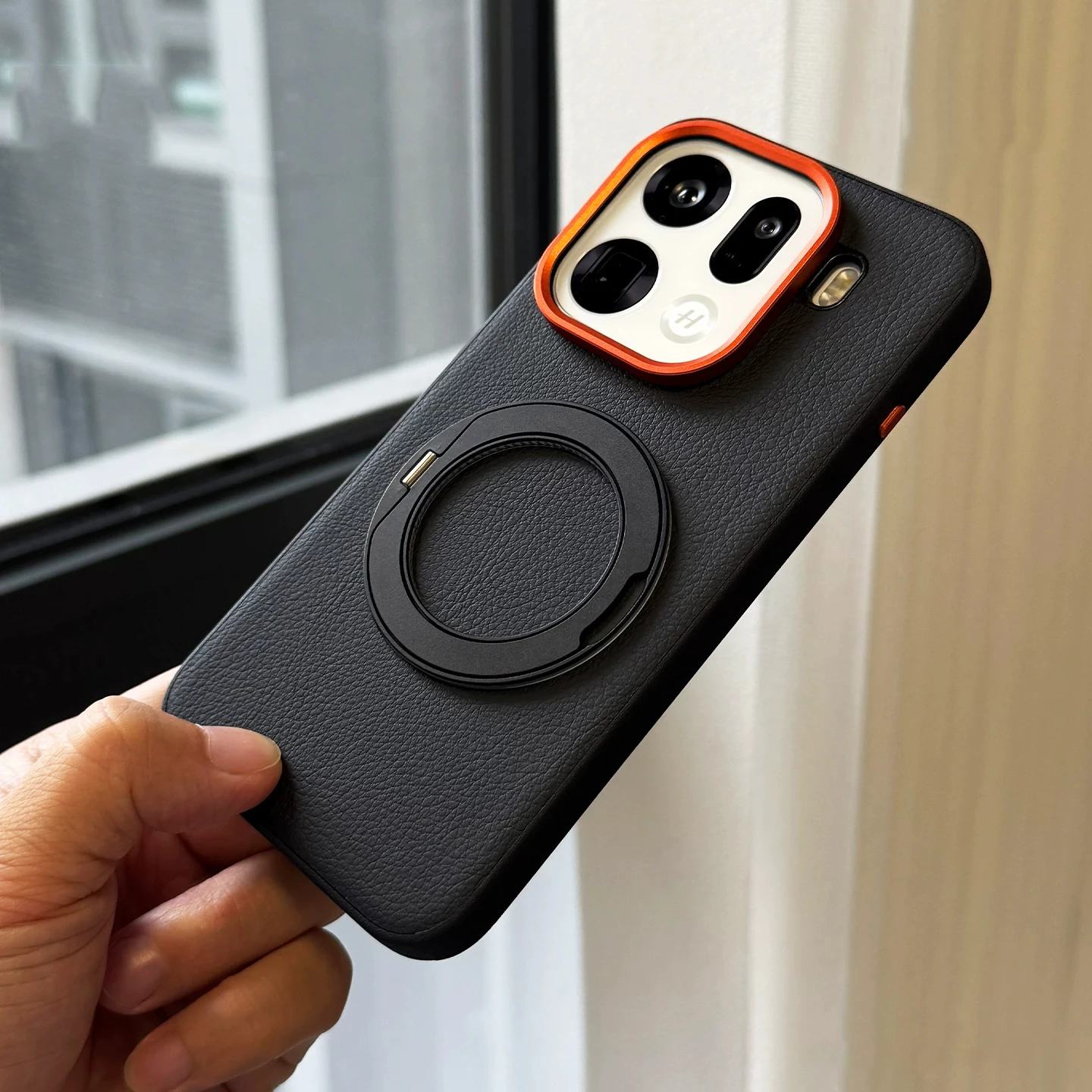 360° Rotating Ring Bracket PU Leather Magnetic Wireless Charging Case