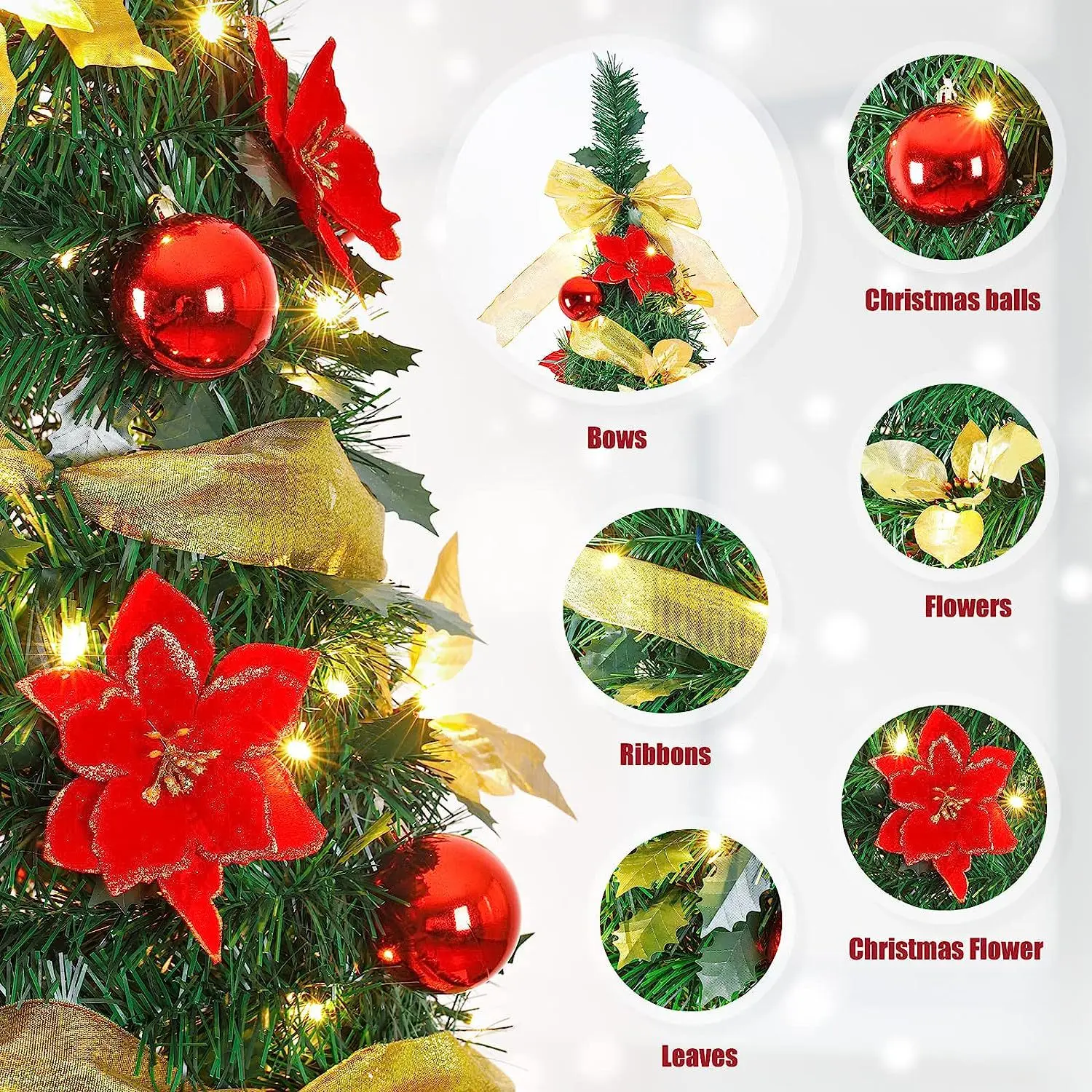 Foldable Pre-Decorated Christmas Tree with LED Lights & Ornaments – Easy Setup Holiday Tree for Home, Office & Shopping Mall Decorations