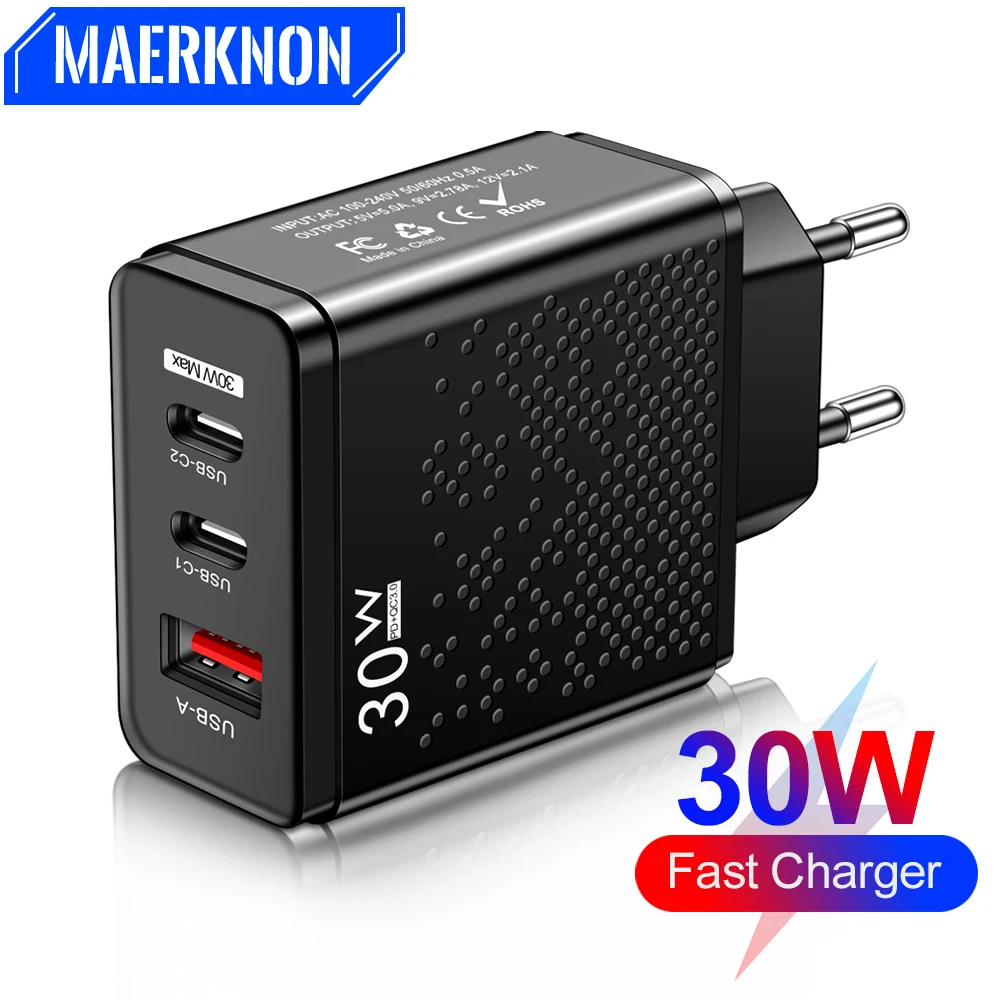 

Quick Charge 3.0 30W USB Type C Charger PD Phone Charger Adapter For IPhone Samsung Xiaomi Huawei EU/US/UK Plug Wall Charger