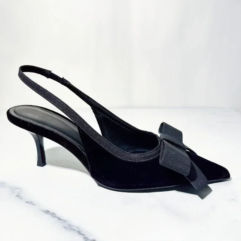 Women High Heeled Shoes Pointed Toe Slingbacks Bowknot Decoration Elegant Vintage Wedding Party Dress Sandals for Ladies