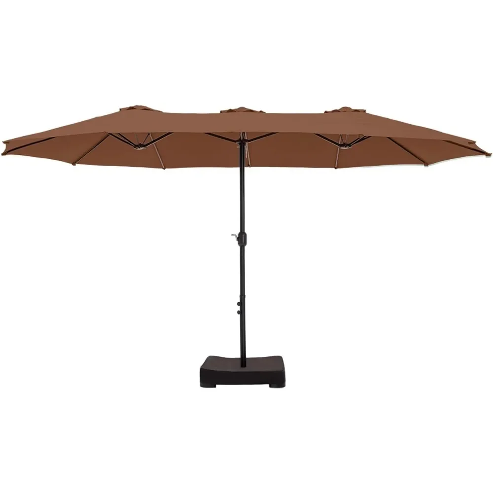 

15 Foot Oversized Umbrella with Base, Rectangular Outdoor Heavy-duty Umbrella, Fade Resistant Pool Garden, Beige Color
