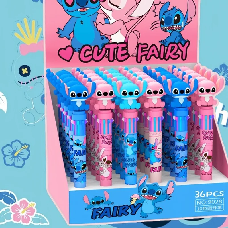 Disney Ballpoint Pen Cartoon Stitch 10 Color Marker 0.7mm Kids Graffiti Multicolor Hand-held Pen Students Learn Stationery 36pcs ballpoint pen