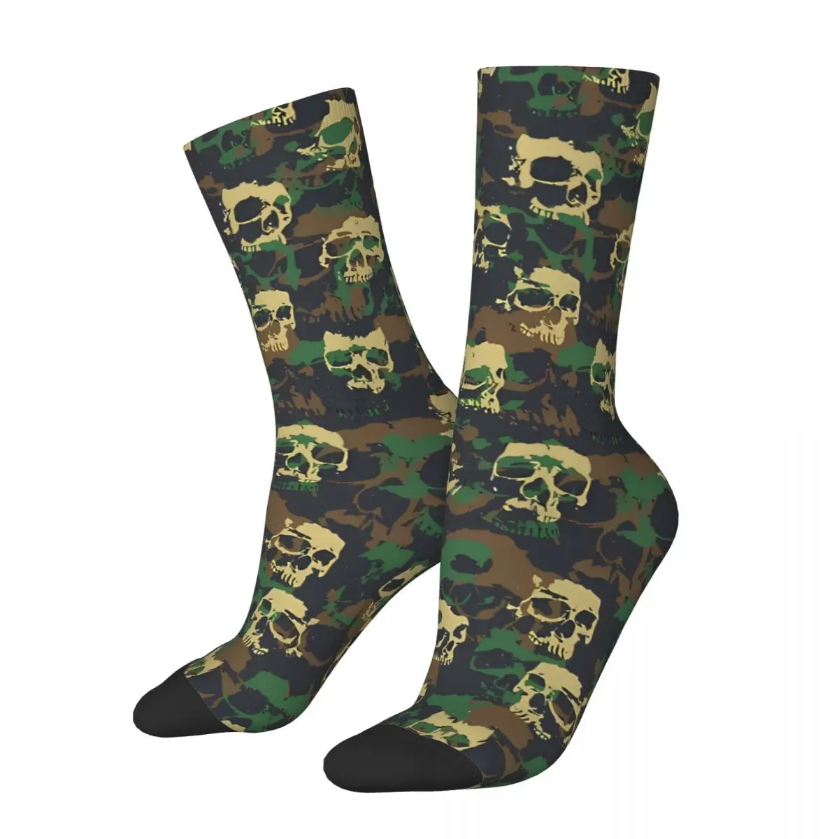 

Retro Skull Camo WOODLAND Men's Socks Camouflage Unisex Street Style Seamless Printed Happy Crew Sock Gift