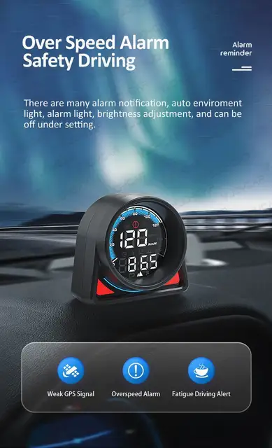 Affichage HUD intelligent pour voiture, GPS, compteur de vitesse,  avertissement 7395932565226