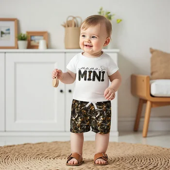 Boys Summer Outfits Graphic Print Tee with Elastic Waist Shorts Set for Toddlers - 2 Piece Clothing Ensemble 2