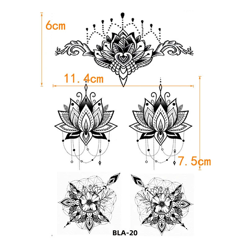 Mandala Blumenmuster Wasserdicht Temporäre Tattoos Aufkleber Lotus Tattoo Body Art Datura Fake Sleeve Tatoo Männer Feder Tatuagens – Detail 40