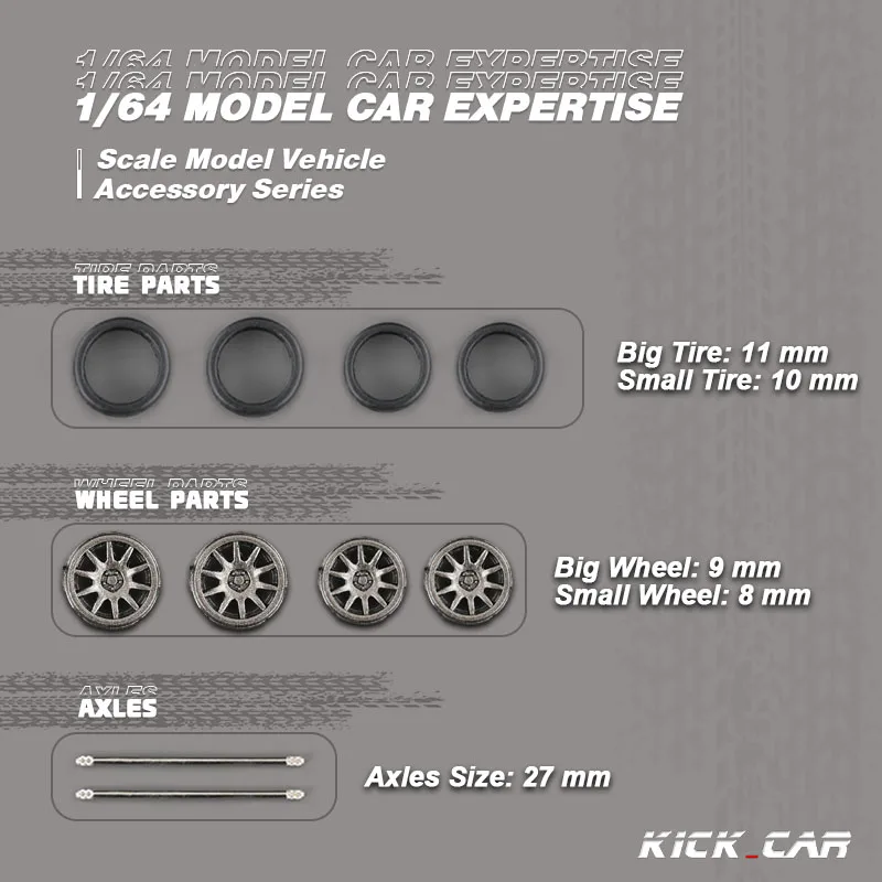 

KICARMOD 1:64 ABS Grey Small front and Big Rear Wheels For Model Car with Modified Parts Racing Vehicle Toy Hotwheels
