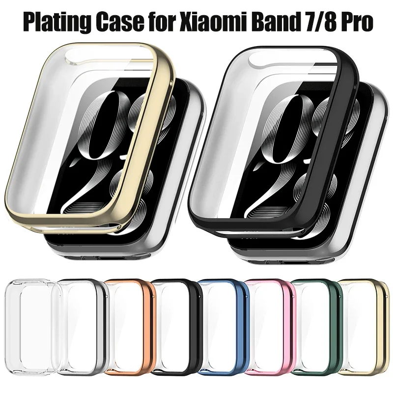 

for Xiaomi Band 8 Pro Case Plating TPU Case for Xiaomi Band 8 Pro 7 Pro Smart Band Full Cover Tempered Glass Screen Protector