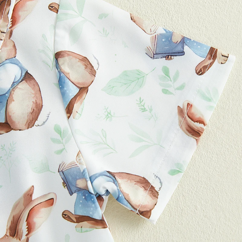 Baby Boys Easter Outfits Bunny/Carrot Print Button Short Sleeves T-Shirt and Elastic Shorts Set 2 Piece Clothes Set