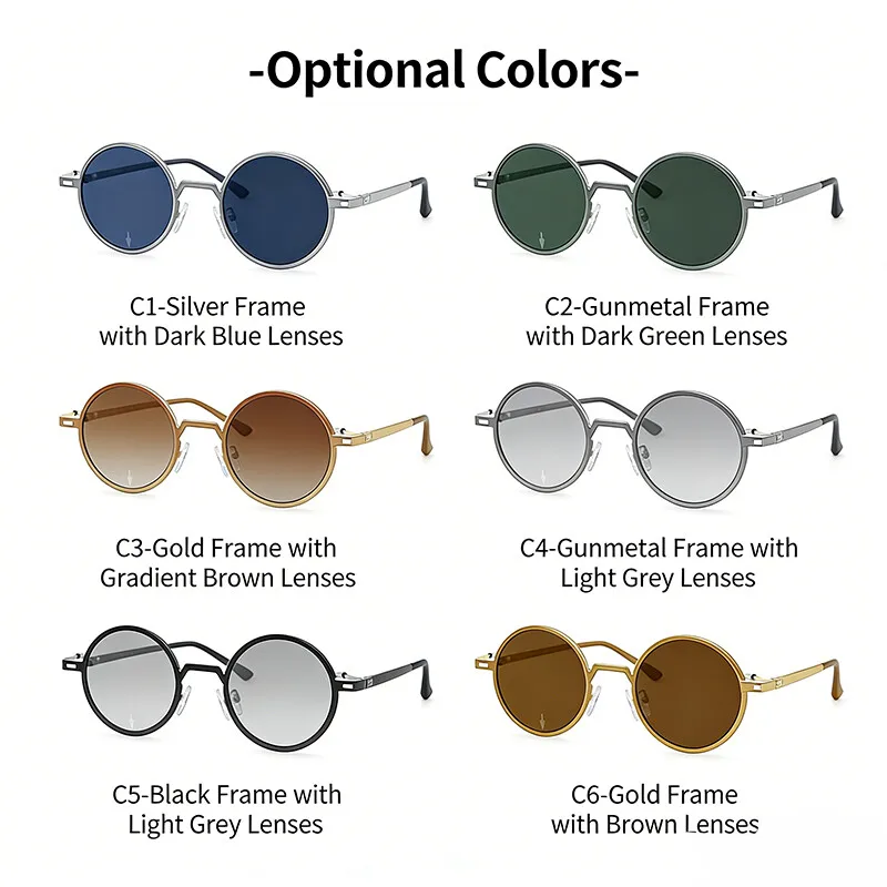 Vintage Runde Magnetische Clip-On Sonnenbrille Einstellbare Helligkeit Rotierende Polarisierte Kurzsichtigkeits-Brille Optische Korrekturbrillen – Detail 7
