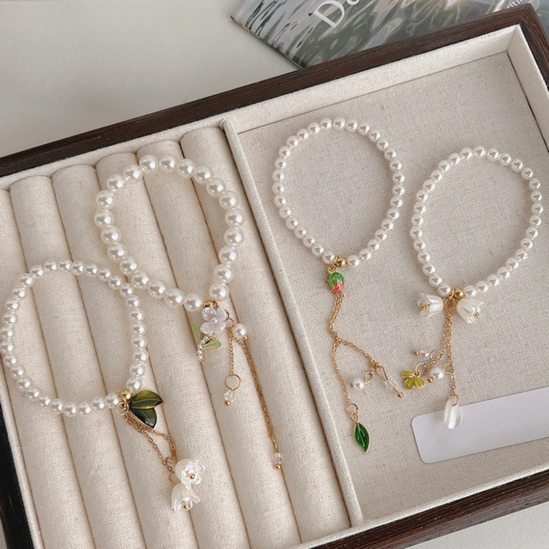 

New Unique Design Elegant Exquisite Simple Imitation Pearl Elastic Pendant Bracelet Ladies Fashion Jewelery Party Gift
