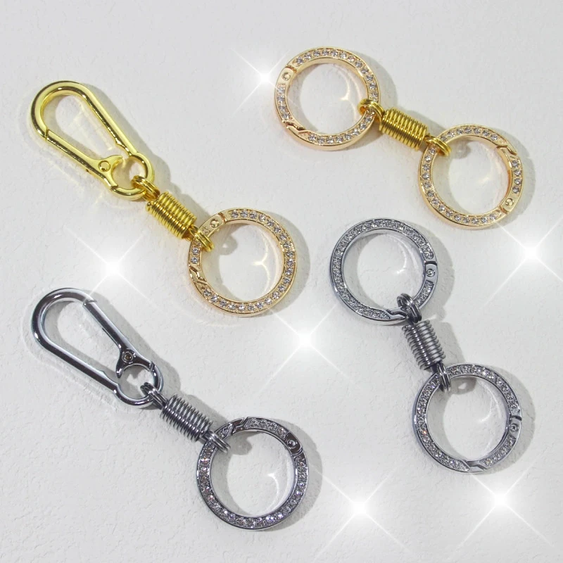 

1PCS Rhinestones Double-circle Spring Keychain Waistband Hanging Ornaments Anti-Lost Car Keyring Key Holder Charms