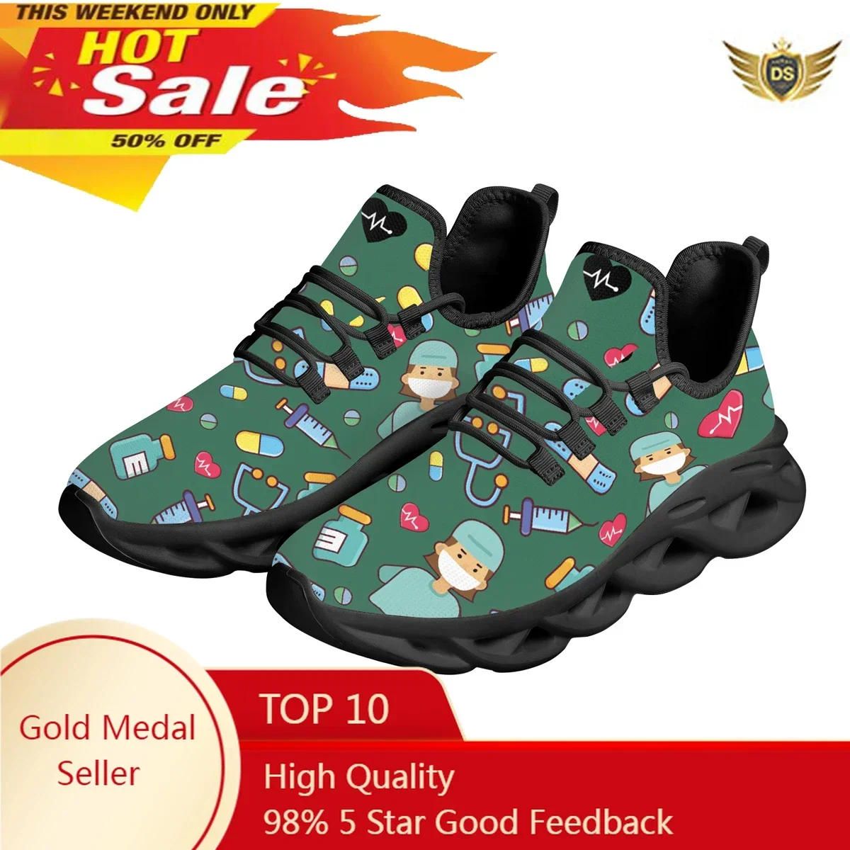 Women's Sneakers Surgical Nurse Medical Print Casual Flats Outdoor Fashion Sports Running Shoes Custom Footwear Gifts