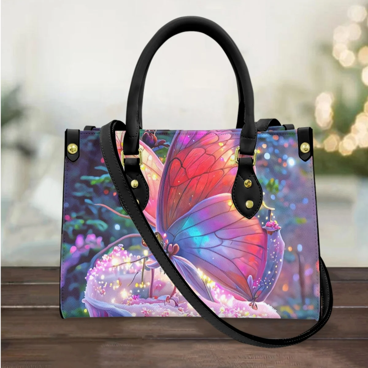 

FORUDESIGNS Fashion One Shoulder Handbag Teen Girls Pretty Butterfly Printed Tote Bags Elegant Female Leather Hand Bag Luxury