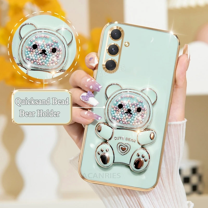 Luxury Bear Holder Plating Case with Silicone Stand Cover