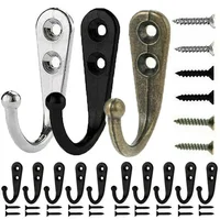10pc Wall Mounted Single Coat Hanger Hook Rustic Robe Hook Black Metal Towel Hook Vintage Hanger for Hat Key Closet Bag Backpack 1