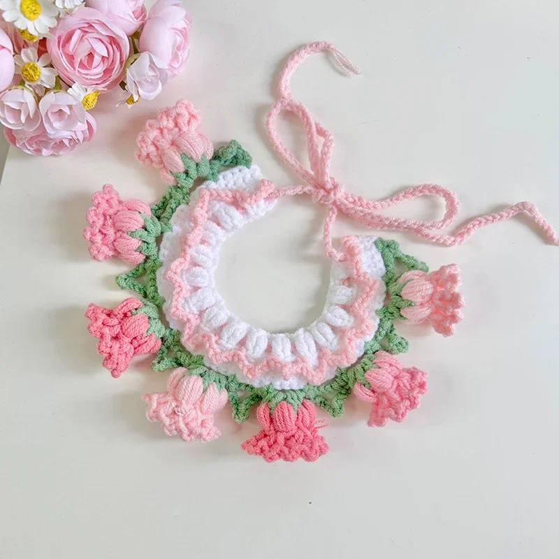 Pure hand knitting Cat Dog Knitted Collar Crochet Collar Pet Drool