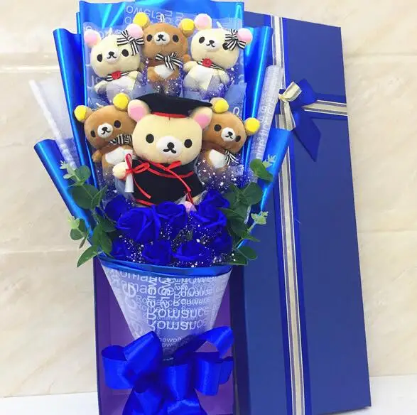 thumbnail image 1 of Graduate Teddy Bear Stuffed Animal Plush Toy Lover Rilakkuma With graduation Flower Bouquet Gift Box Birthday Graduation Gifts, 1 of 5