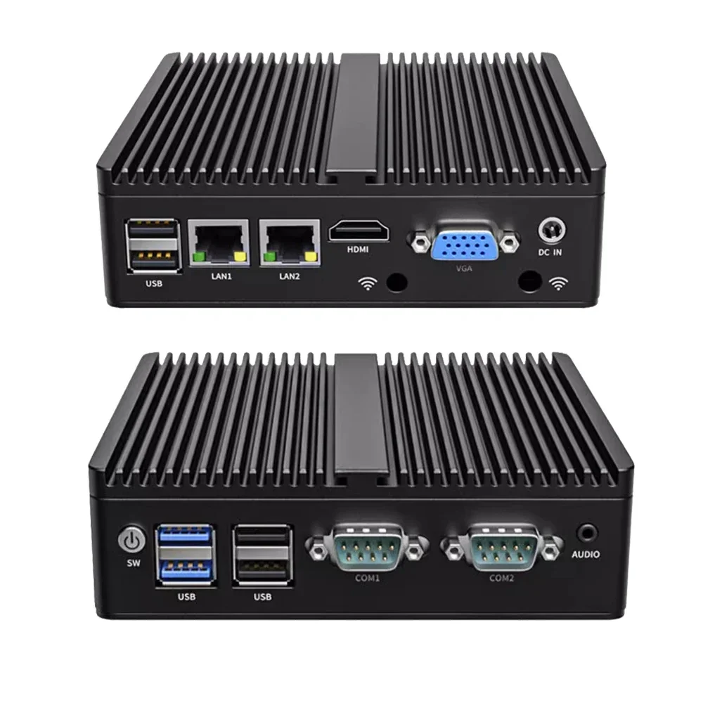 Embedded Fanless Industrial Mini PC Intel N2840 Compact Desktop Computer Pfsense Mini Server 2Lan 2COM VGA HD Out Display 6th generation pentium 4405u pfsense router server 6 1000m lan intel i211 windows10 linux hd vga dual display mini pc