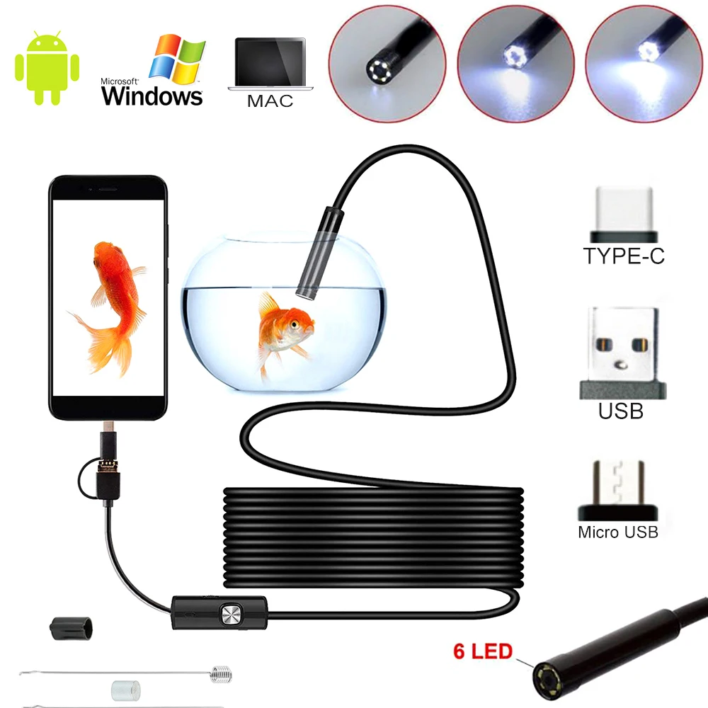 Inspection Camera Mini Endoscope Camera TYPE C USB Mini Endoscope Camera 1m/2m/3.5m/5m Android Phone OTG
