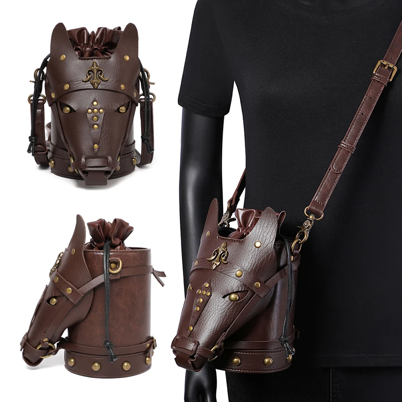 

Steampunk Horsehead Bag for Women Vintage Gothic Shoulder Porter Sack Pack Halloween Medieval Viking Pirates Side Crossbody Bag