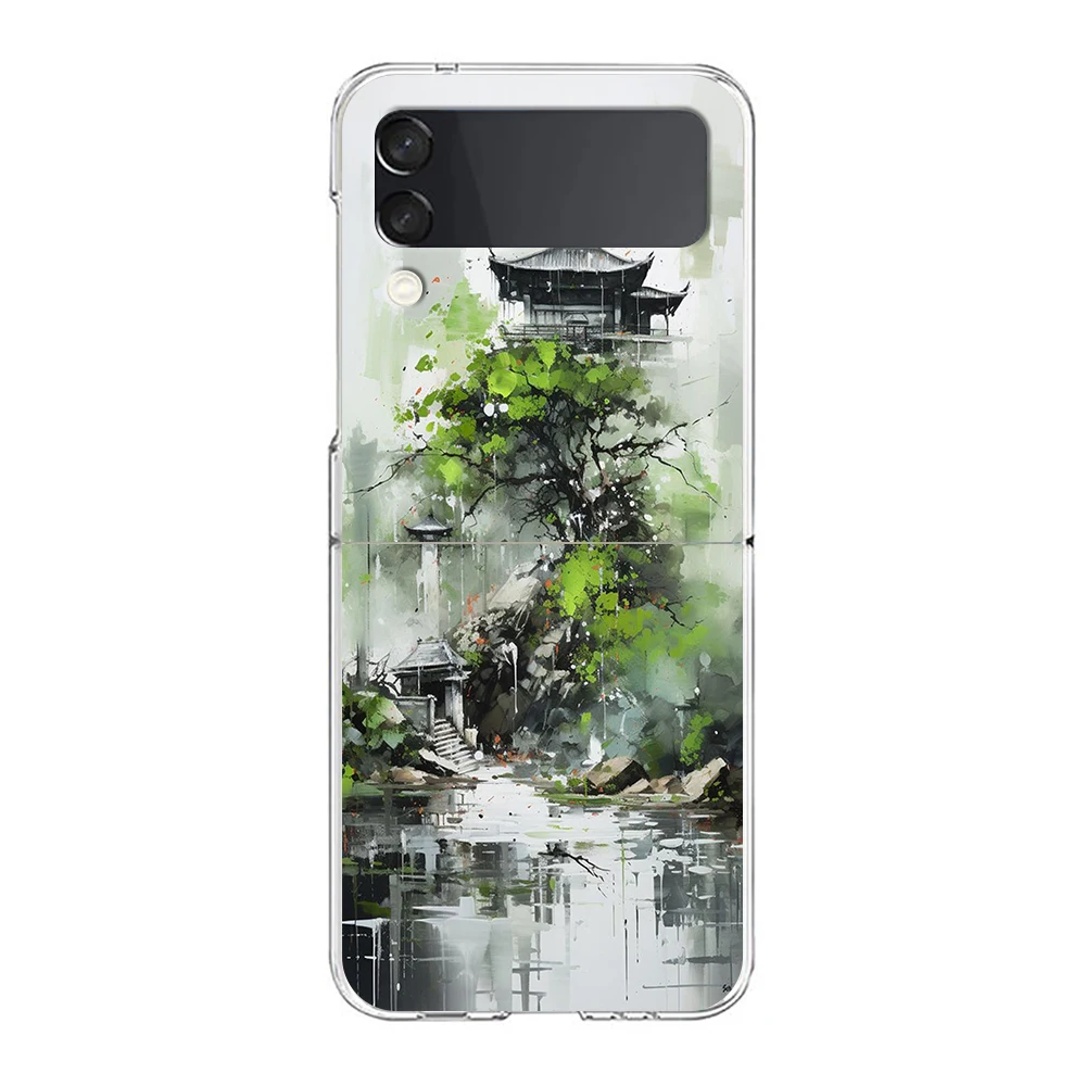 Hard Folding Clear Phone Case with Ink and Wash Landscape Design