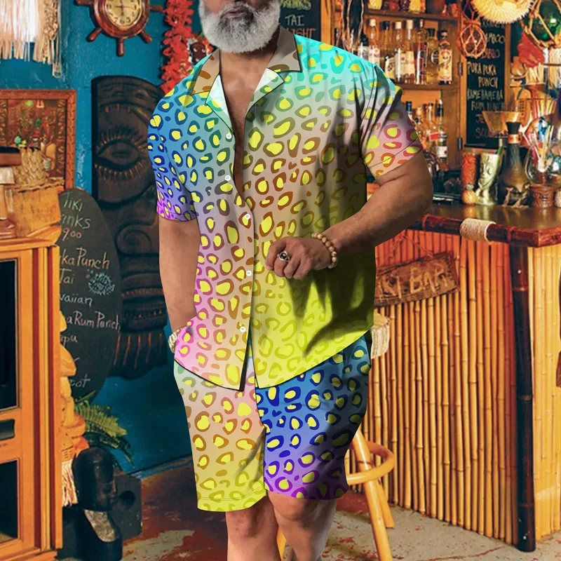 Animal Leopard 3D Print Men Shirt Sets Fashion Short Sleeve Shirt Oversized Beach Shorts Streetwear Hawaiian Suits Clothes 3