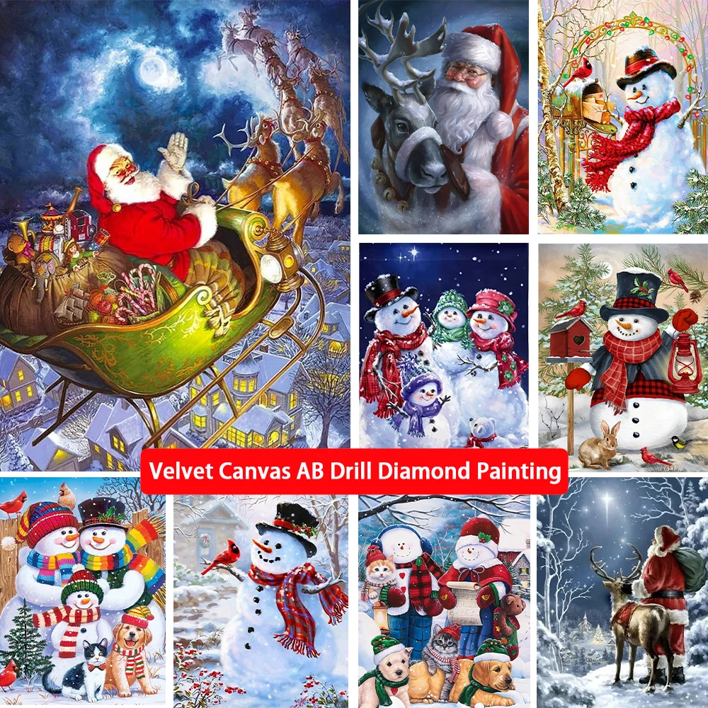 

5D DIY Upgraded Velvet Canvas AB Diamond Painting Christmas Santa Claus Snowman Diamond Mosaic Art Craft Home Decor Xmas Gifts