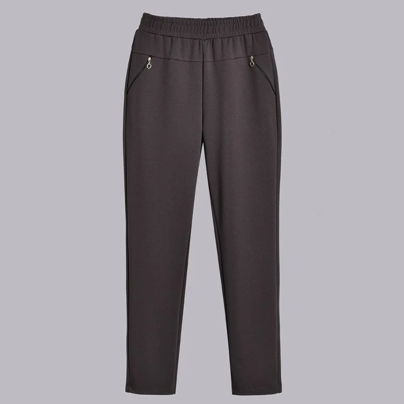 Fashion Korean Spring New Commuter Versatile High Waist Casual Pants Middle Aged Women's Solid Pocket Zipper Straight Trousers