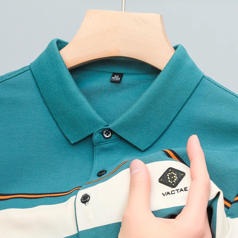 

Luxury Cotton Stripe High Quality Short Sleeve Casual Polo Summer Men Fashion Offset Lapel Designer High End Men's T-Shirt M-4XL