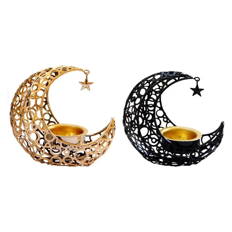 

Gold Black Tea Lights Candle Holder Metal Star Moon Creative Candle Stands For Eid Valentines Day Ramadan Home Decoration tools