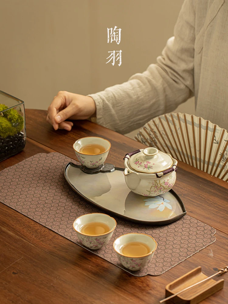 

Ruyao Hand Grab Pot Large Cover Cup Ceramic Tray Anti Scalding Bowl Opening Kung Fu Tea Set