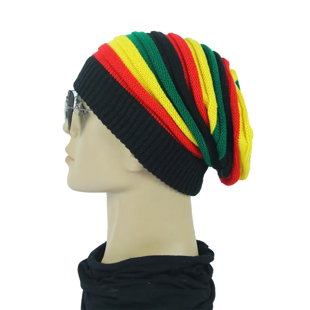 Neue Regenbogenfarbe Strickmütze Dicke warme Baskenmütze Streetwear Pile Cap Herren – Detail 2