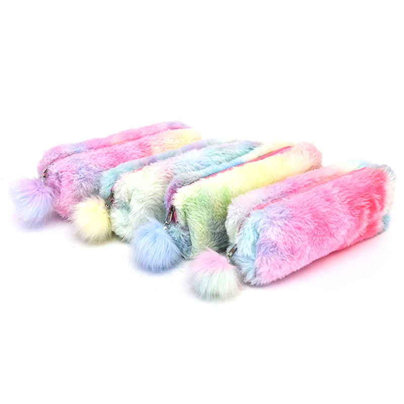 

Kawaii Creative pencil case gradient color cute girl plush octagonal pen bag girl student simple storage bag