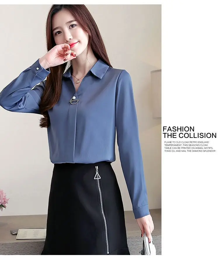 Women Clothes New Thin Spring Autumn All-match Korean Long Sleeve Shirt Tops Buttons Solid Polo Neck Blouse Trend Fashion